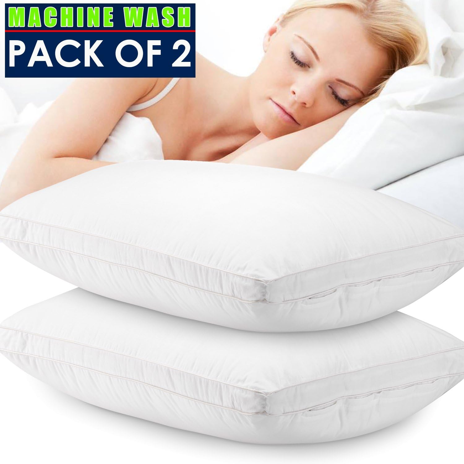 Jepson Pillows For Sleeping Down Alternative Soft Hotel Bed Pillows Pack Of 2 100% Cotton Cover Adjustable Loft, Neck Pain Relief, Hypoallergenic Dust-Mite Resistant Queen（30"X20"