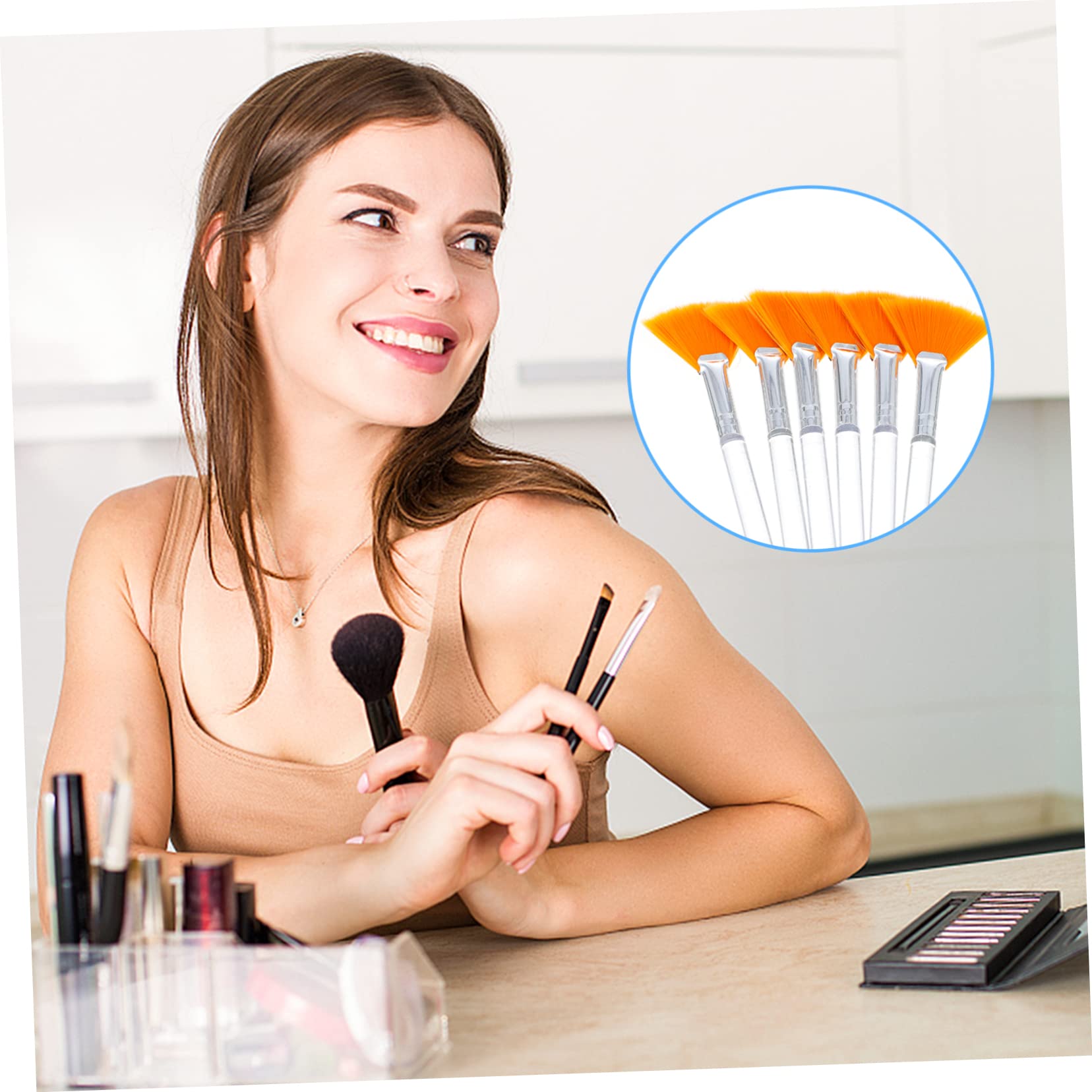 12 Pz Pennello Maschera Di Bellezza Ventaglio Di Pennelli Per Il Trucco Pennello a Ventaglio Piatto Morbidi Pennelli Applicatori Per Il Viso Fan Fibra Artificiale Pelliccia Soffice