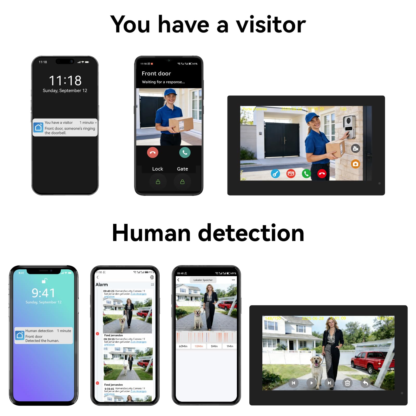 2-Wire Video Domofon System, Wideodomofon, Wideodomofon, Zdalne odblokowywanie drzwi/bramy, Kontrola dostępu RFID, 7-calowy ekran dotykowy, Wykrywanie człowieka
