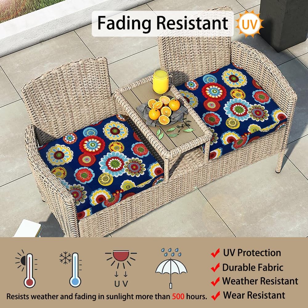 Magpie Fabrics Indoor Outdoor Patio Replacement Cushion Cover with Ties 2 Pack, Loveseat Chair Couch Slipcover Water Repellent UV Resistant Decor for Home Garden(Heronsbill Navy, 20x18x4 Inch)