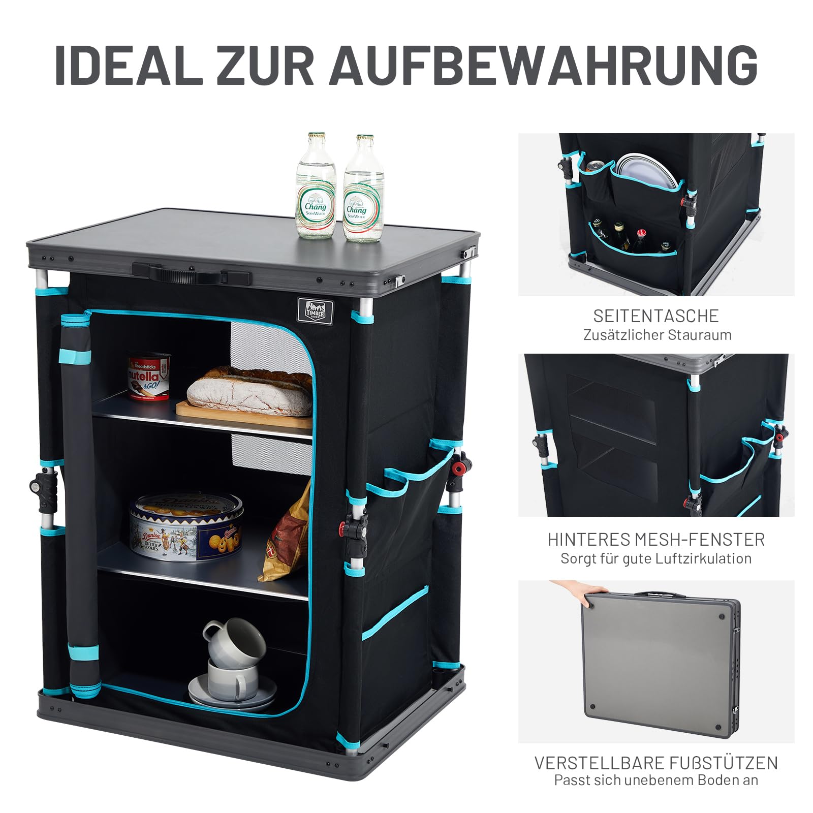 TIMBER RIDGE Campingschrank faltbar Campingküche klappbar Auto Faltschrank Küchenbox Klappschrank All-in-one tragbar mit Tragetasche