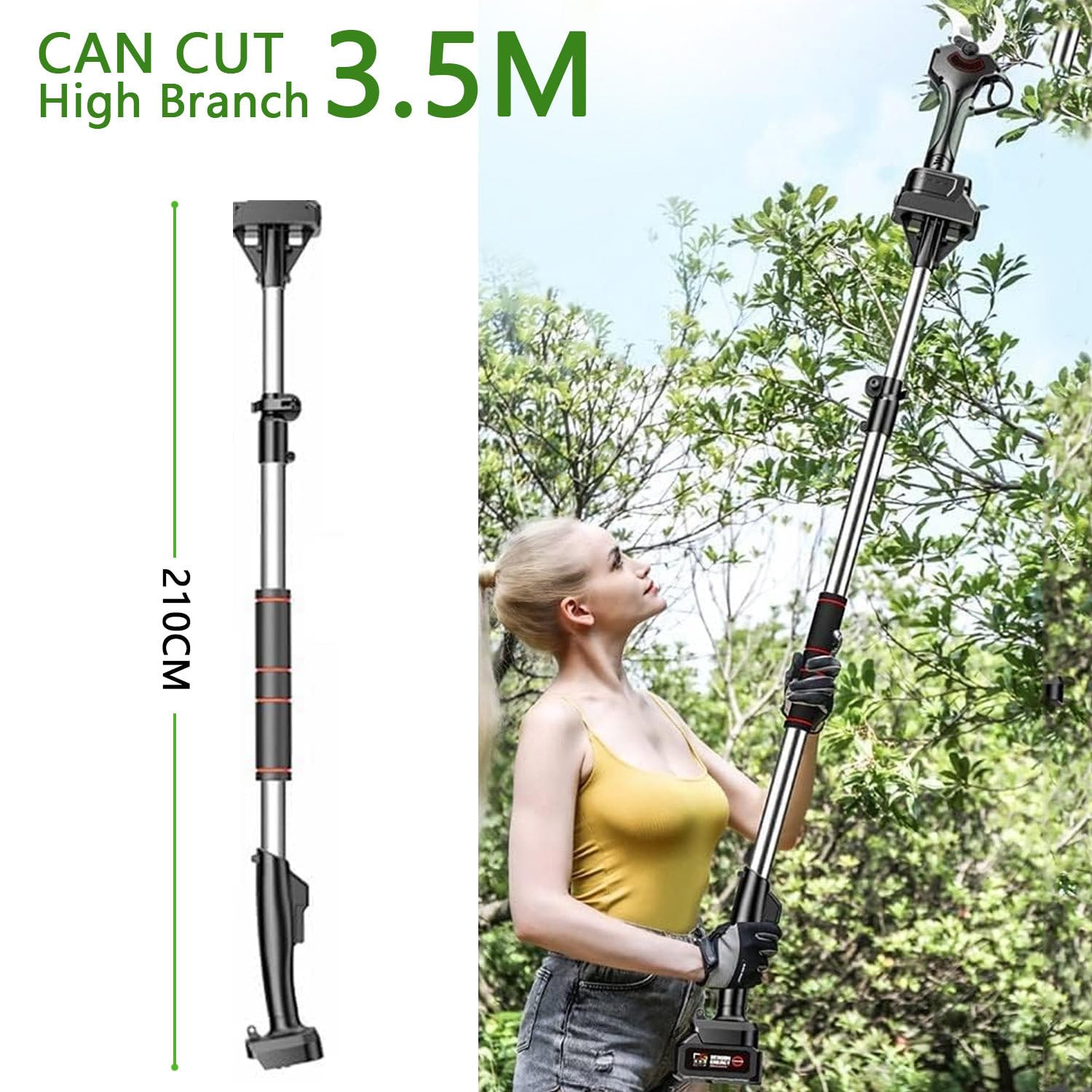 Tijeras De Podar Eléctricas, Tijeras De Podar Telescópicas Inalámbricas De 2.1M, Tijeras De Podar Con 2×4.5Ah Batería, Diámetro De Corte De 50mm, Tijeras De Ramas Para Jardinería