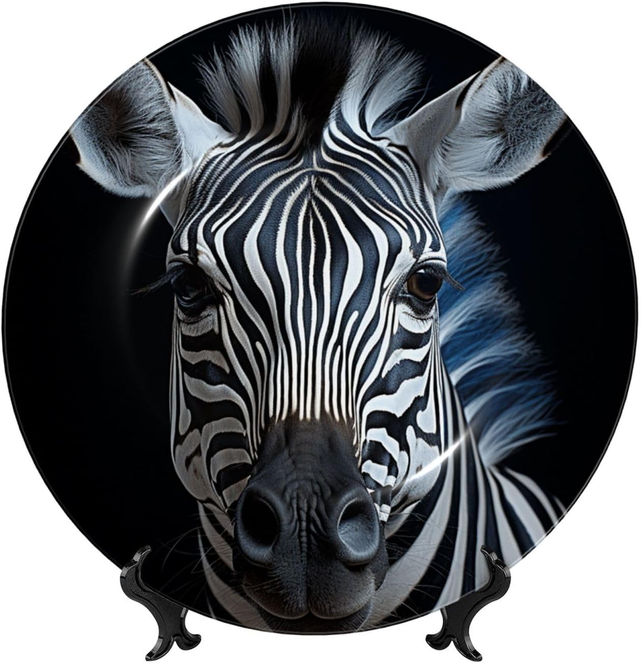 Bone China Decorative Plate with Display Zebra Print Ceramic Plates Crafts Art Decor Dessert Plate Ceramic Ornament Porcelain Plates for Living Room Kitchen Table Home Decor