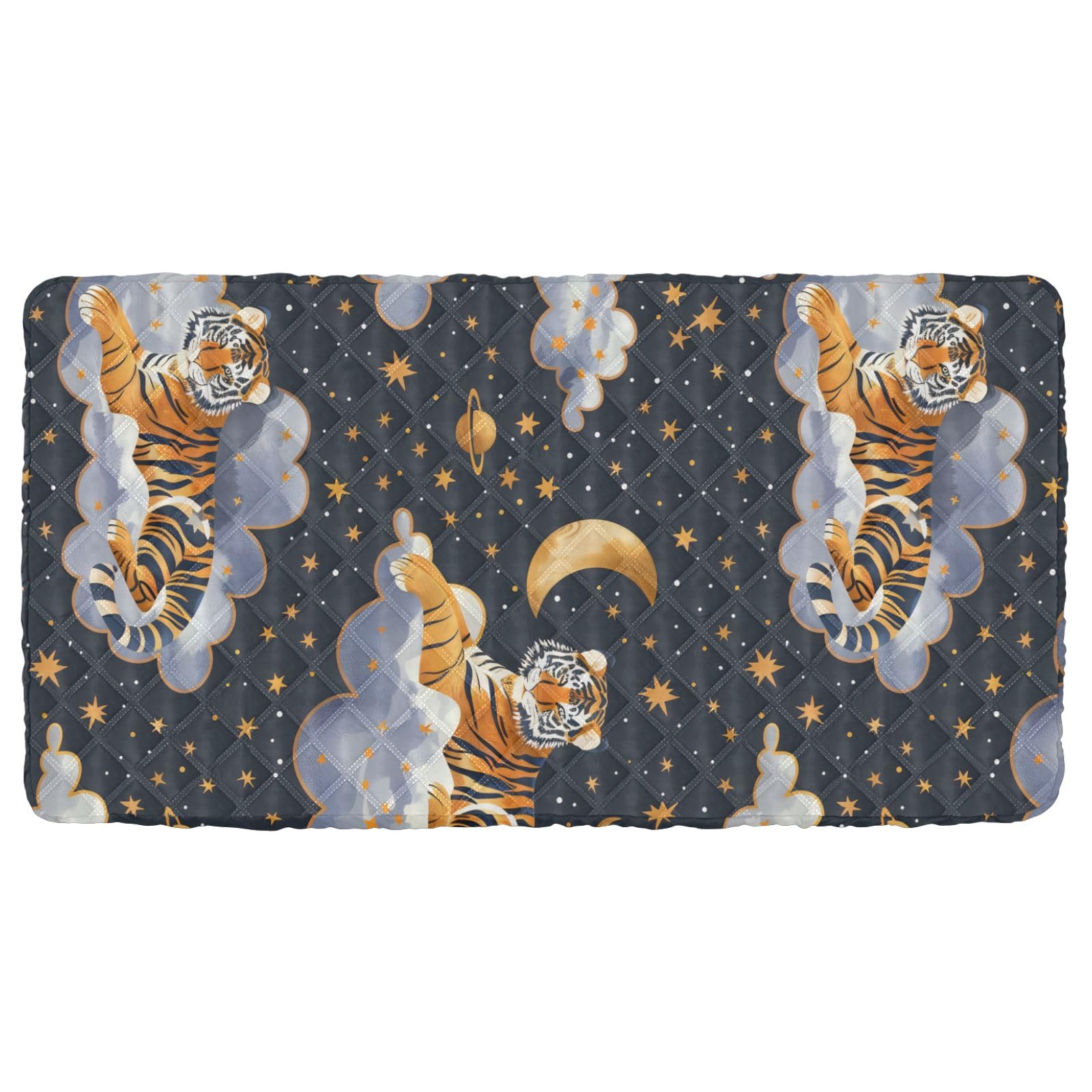 Portable Toddler Bed Sheet for Kids Tiger Resting on Clouds Travel Bed Fitted Sheet