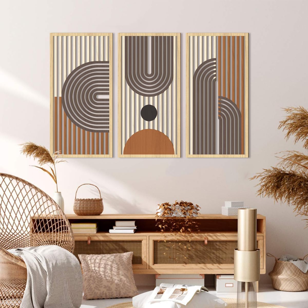 Decorazione da parete in stile boho, decorazione da parete moderna in legno, 4 pezzi, rotonda, geometrica, rustica, arte estetica per appartamento, fattoria, corridoio, davanzale, portico