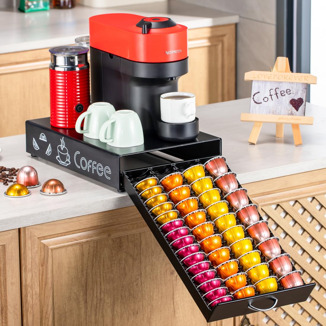 FlagShip Vertuo Kapselhalter, Kaffeekapsel-Aufbewahrung für Nespresso-Kapseln, schwarzes Metall, passend für alle Größen von Vertuo-Kapseln