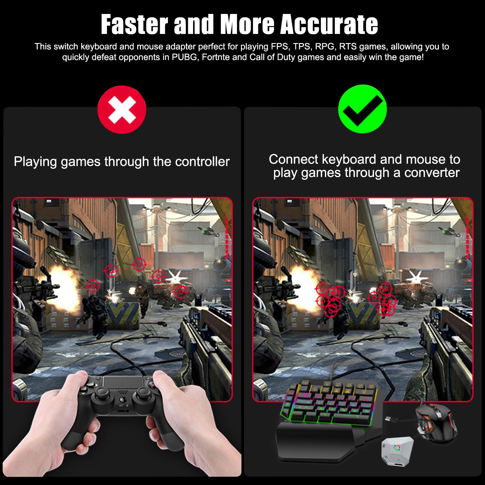 Keyboard and Mouse Adapter for Nintendo Switch, Xbox Series S/X, Xbox One, PS4/PS3, Switch Keyboard Mouse Converter Support Mouses Sensitivity/Aim Speed/Dead Zone Adjustment - Plug and Play