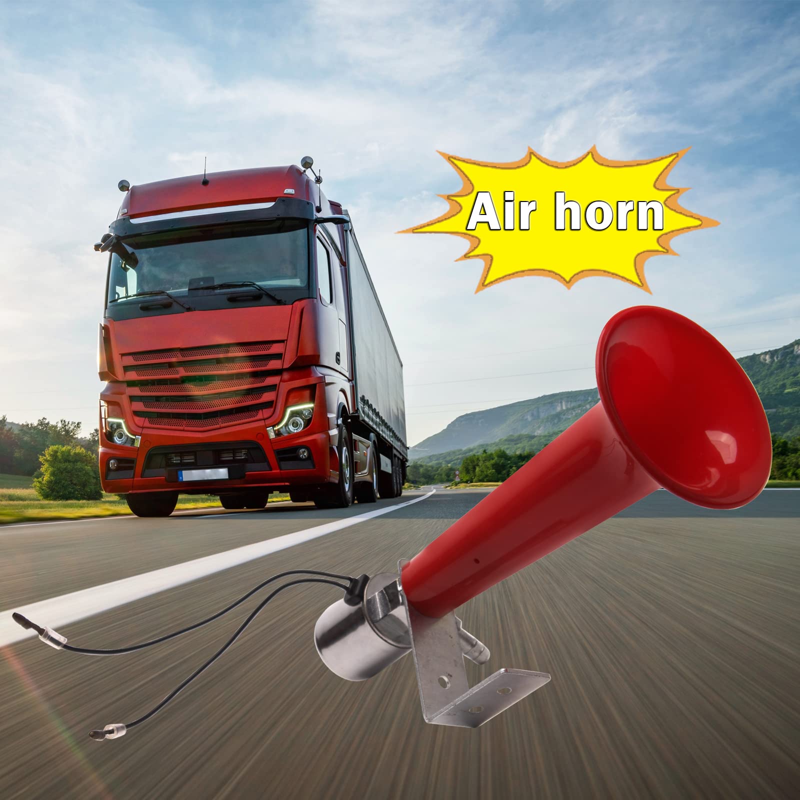 Clacson Turco Per Camion - 12V/24V, Air Compress Horn, Rosso Lucido - Foto 7