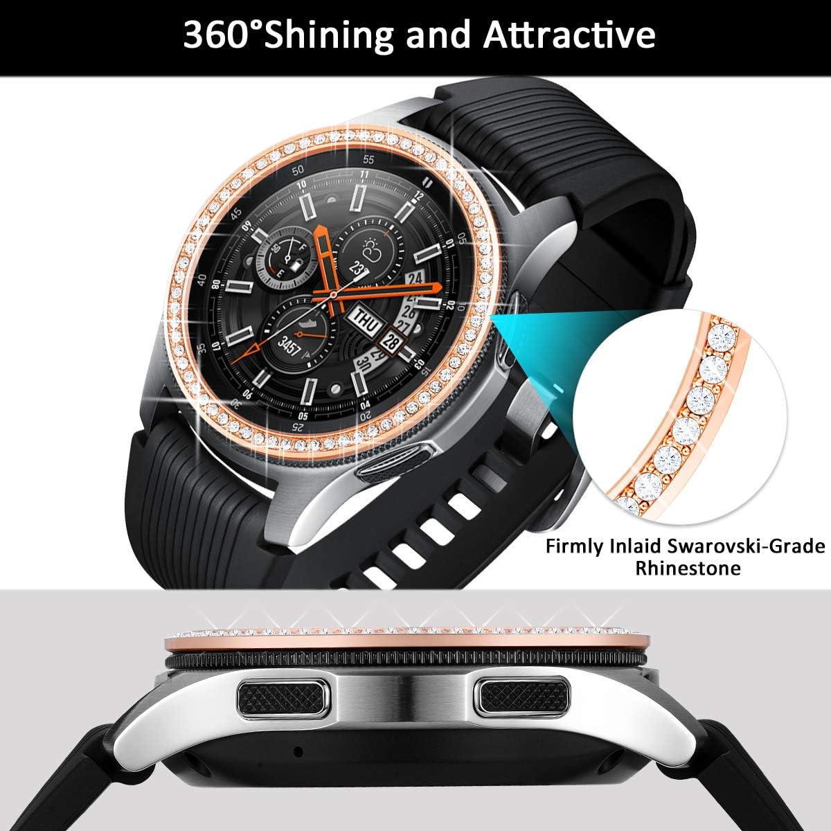 Goton Bezel Ring Compatible Samsung Galaxy Watch3 45mm Bezel, Gear S3 Frontier Classic, Crystal Bling Diamond Women Men Watch Bezel Cover Protector (46mm/45mm,Rose Gold)