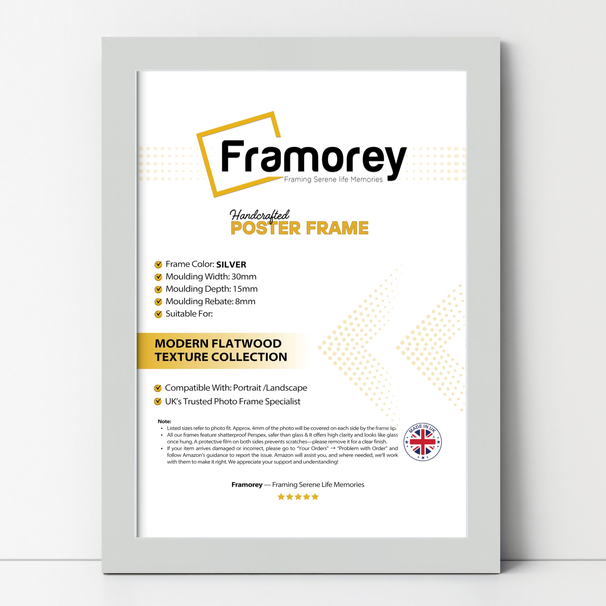 Framorey Modern Flat Picture Frame, Silver, 12x8 Inch (DIN A4), Collage & Poster Frame, Wall & Tabletop Mounting