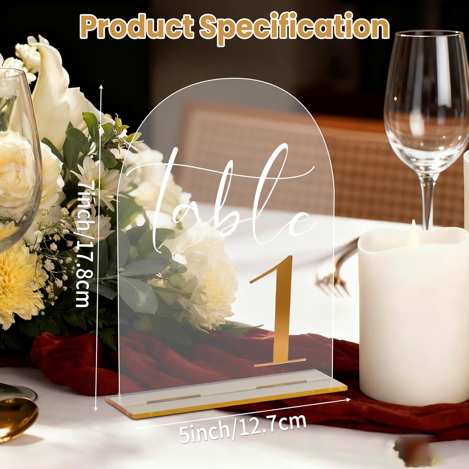 Wedding Table Numbers 1-15 with Stands, 5” x 7” Elegant Acrylic Display Signs with Golden Text, Great Table Numbers for Wedding Reception, Decoration, Centerpiece, Party, Anniversary and Event