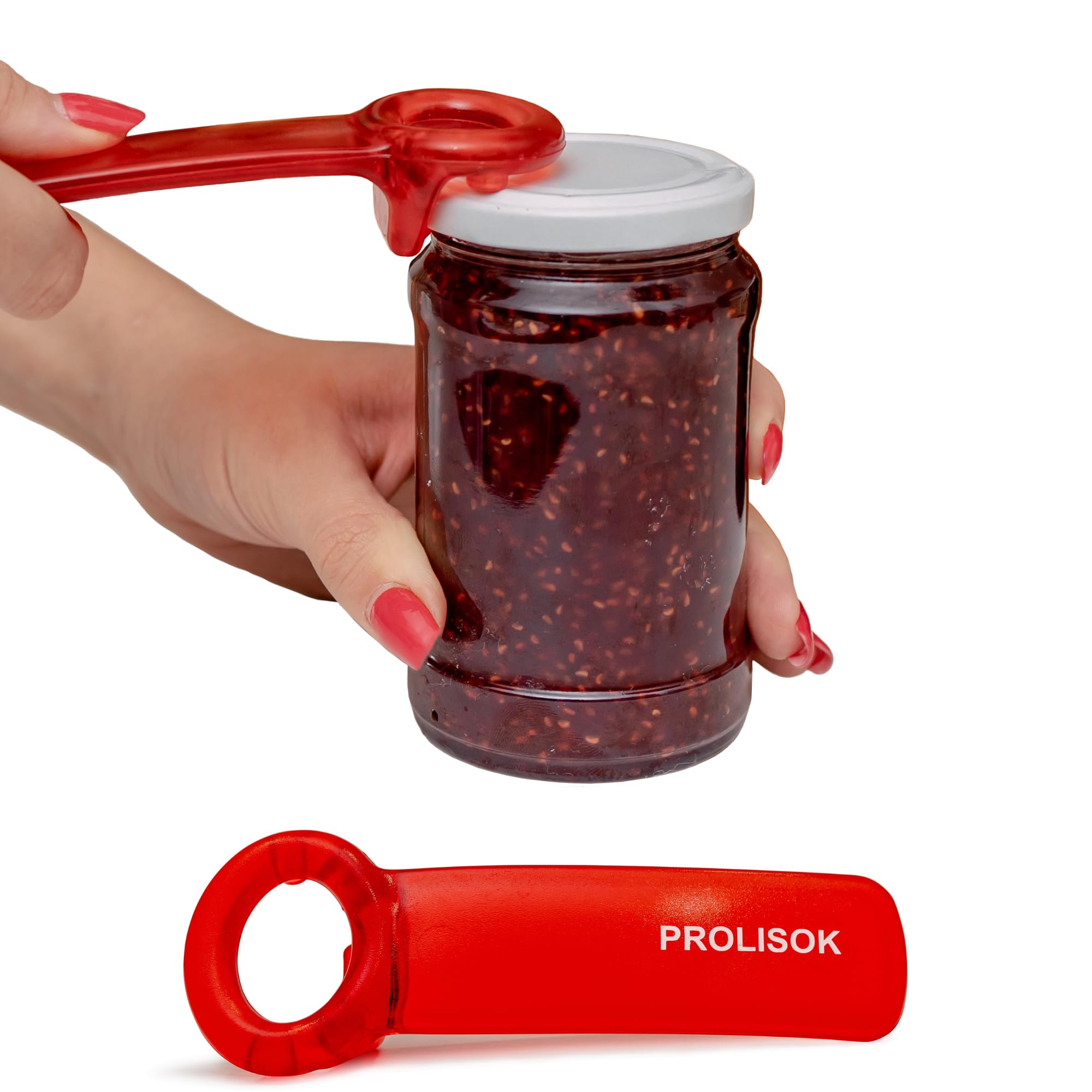 PROLISOK Jar Opener for Seniors with Arthritis, Plastic Jar Lid Opener for Weak Hands, Jar Opener Tool 5.5 inch – Red