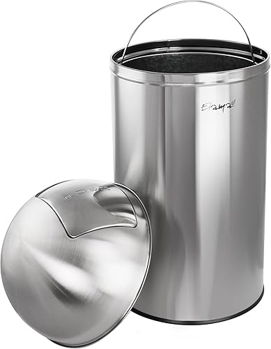 Miniatura 4 de Elama Cubo de basura cilíndrico cilíndrico de acero inoxidable con tapa de empuje de 13 galones de 50 litros en plata mate