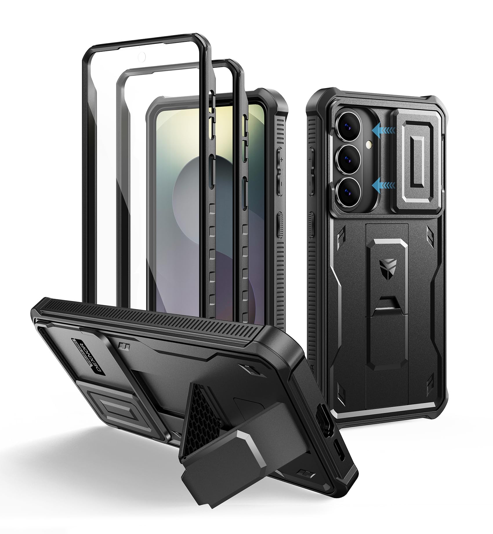 Dexnor for Samsung Galaxy S26+ Plus Case with Upgraded Slide Camera Cover &amp; 2 Front Frames &amp; Built-in Screen Protector &amp; Kickstand, Heavy-Duty Rugged Case Full-Body Protective Cover(2026),Black