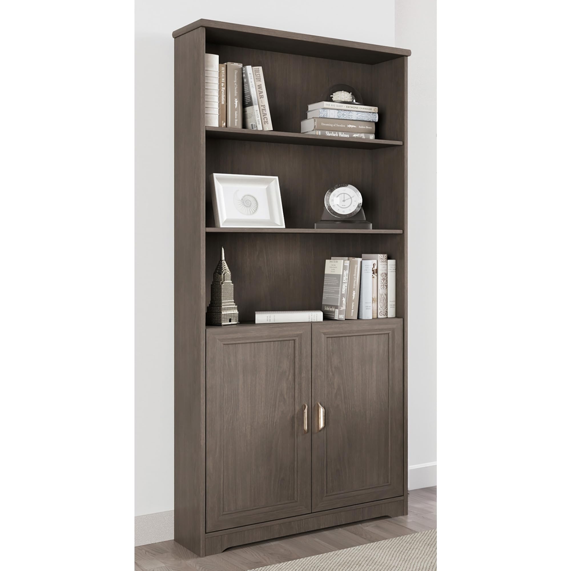 Realspace(r) Magellan 72"H 5-Shelf Contemporary Bookcase With Doors, Gray/Medium Finish
