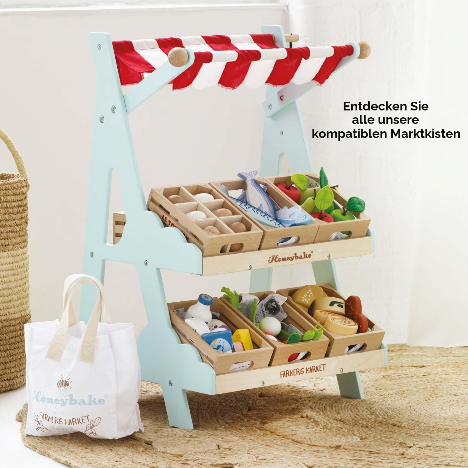 Le Toy Van – Honeybee Market Spielzeugladen aus Holz | Supermarkt-Rollenspiel Lebensmittelladen, TV181