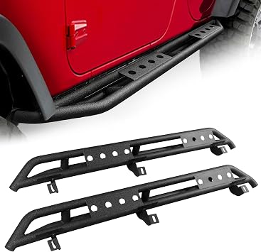 Running Boards Fit for Jeep Wrangler JK 4 Door 2007-2018 | steel build, textured black finish, anti-slip step surface, rock slider rails, 4-door fitment
