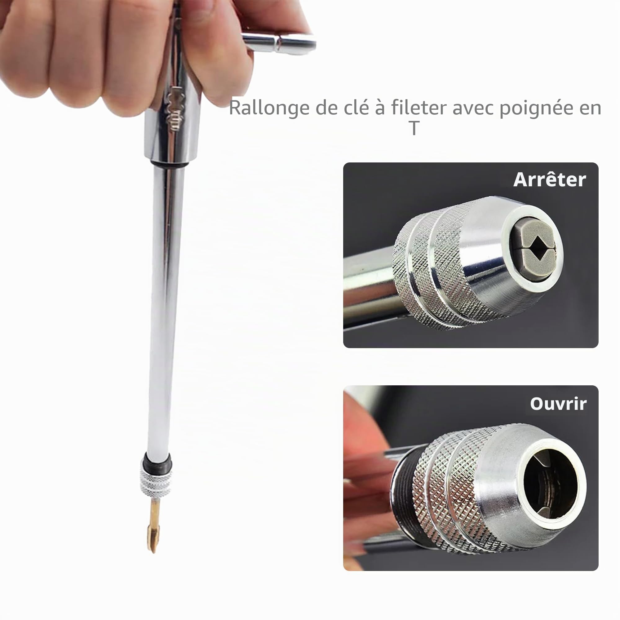 Rallonge de taraud, porte-outil avec poignée coulissante, pour taraud, longueur : M5 à M12, porte-outils avec poignée coulissante, pour taraud (argenté)
