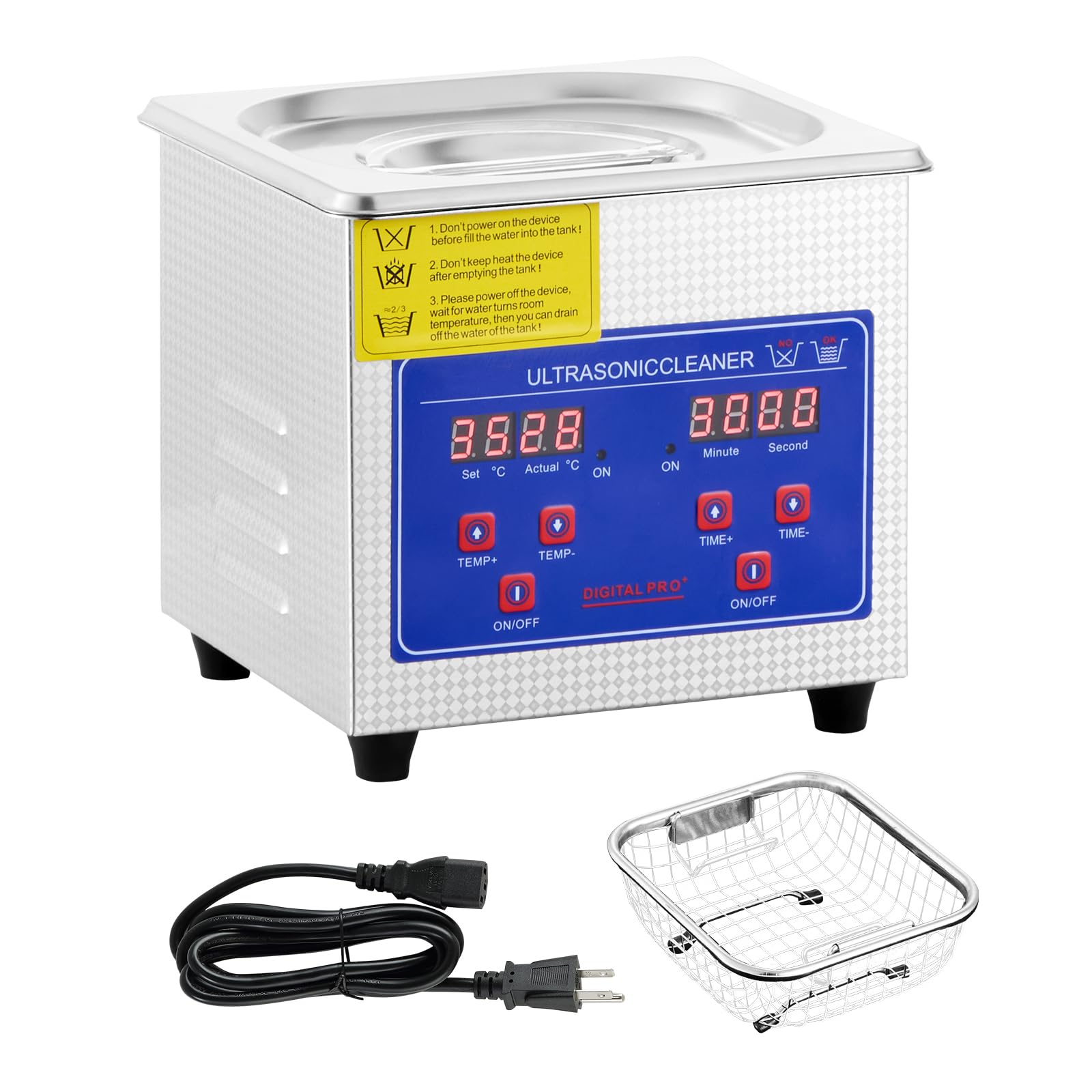 Happybuy Professional Ultrasonic Cleaner, 0.3 L Jewelry Cleaner with Digital Timer & Heater, 40kHz Stainless Steel for Small Items