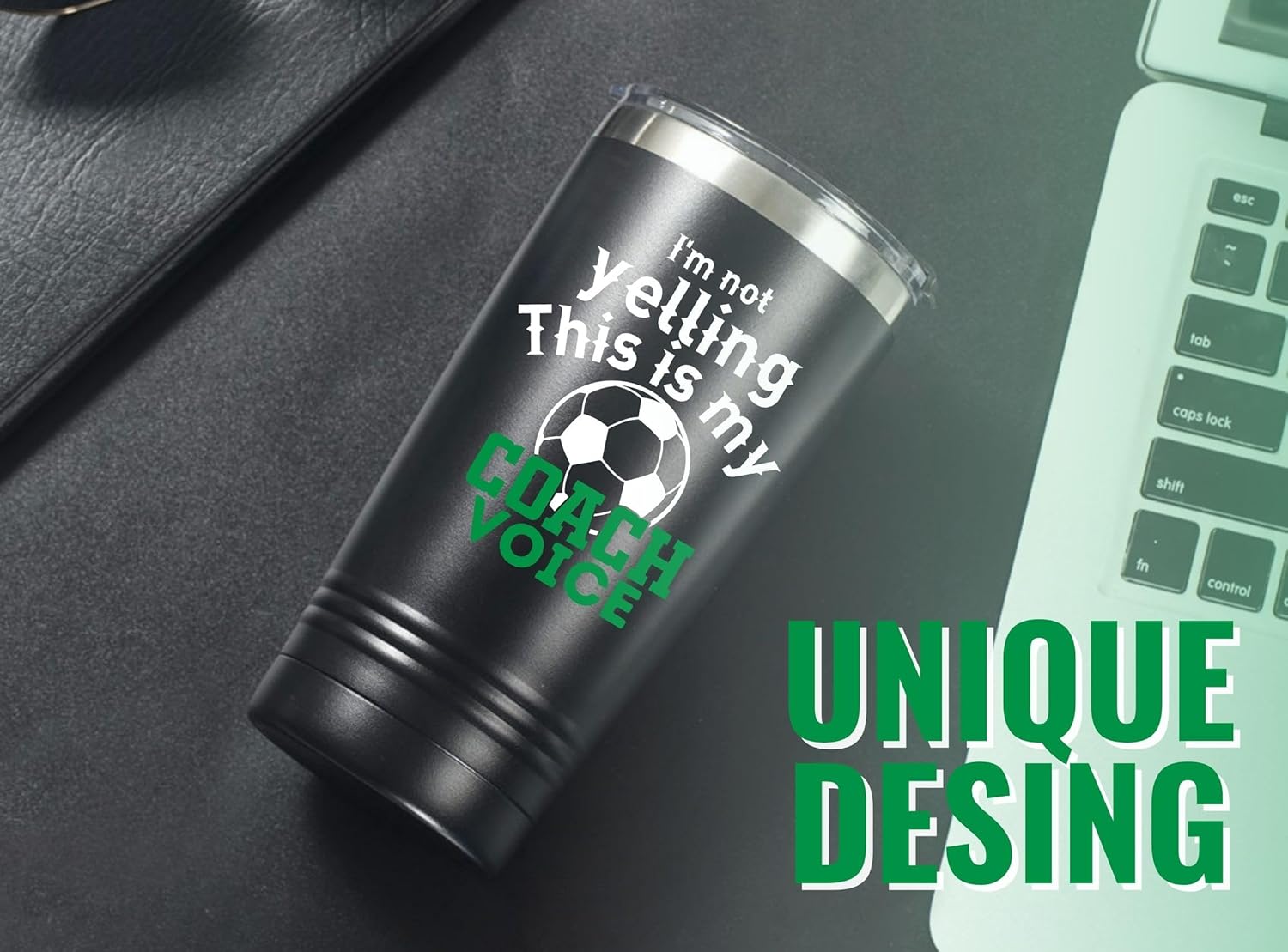 Onebttl Soccer Gifts for Coach, Soccer Travel Mugs Cups for Football Lovers Men, 20oz Tumbler for Men, Black (I'm Not Yelling, This Is My Coach Voice) - Image 2