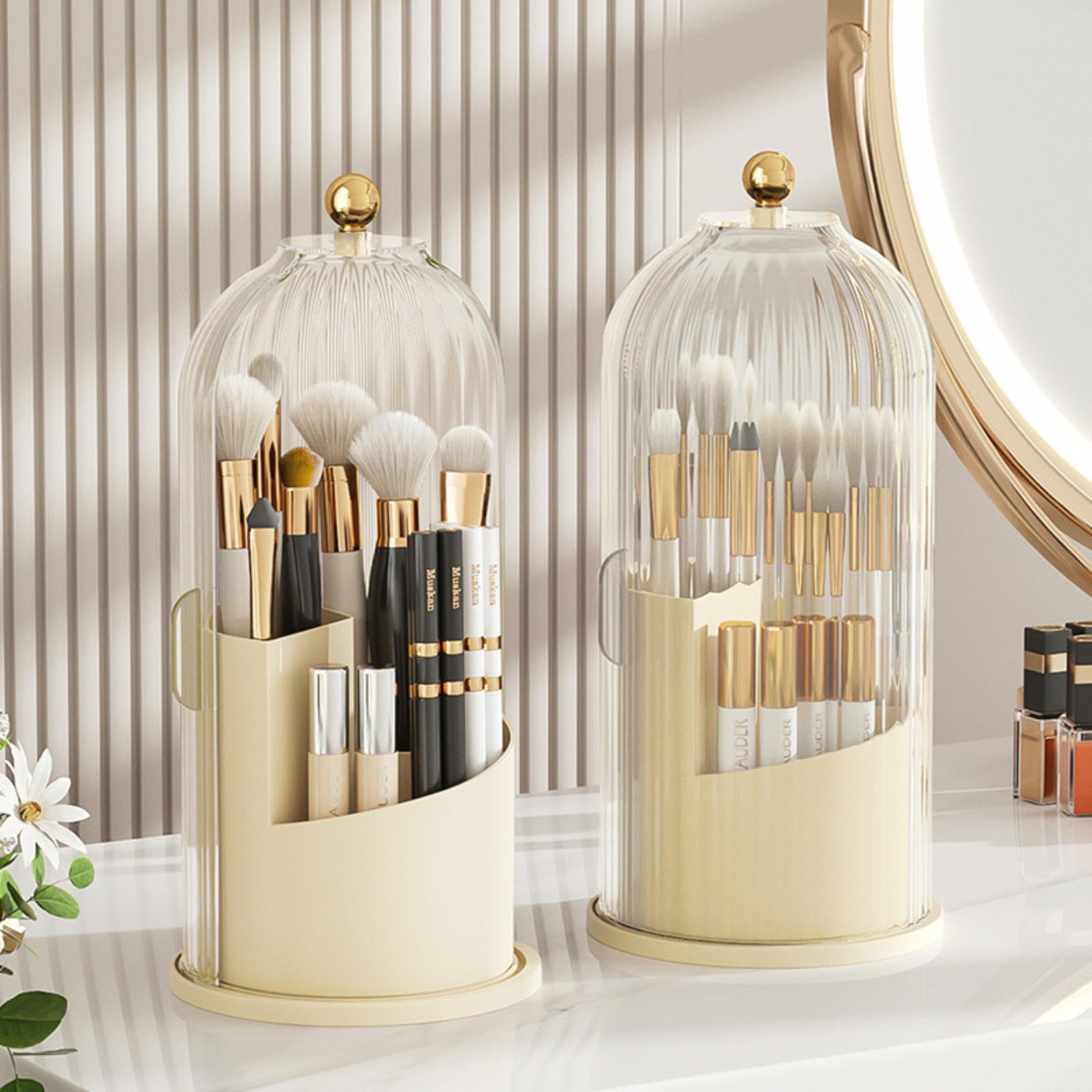 VIDECOR Porta Pennelli da Trucco Girevole a 360° con Coperchio Organizzatore Girevole per Rossetto Eyeliner Ombretto Portamatite per Sopracciglia Scatola Portaoggetti,B