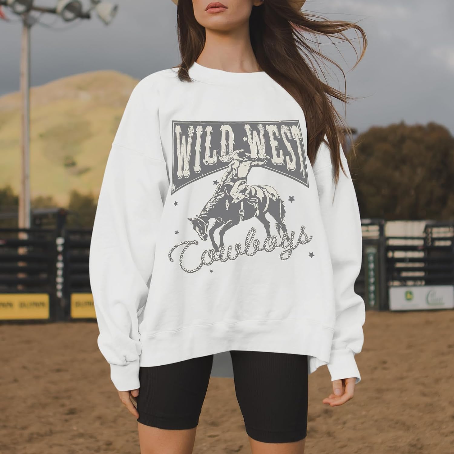 Western Sweatshirts For Women Oversized Cowgirl Pullover Graphic Country Sweatshirt Vintage Rodeo Long Sleeve Shirts