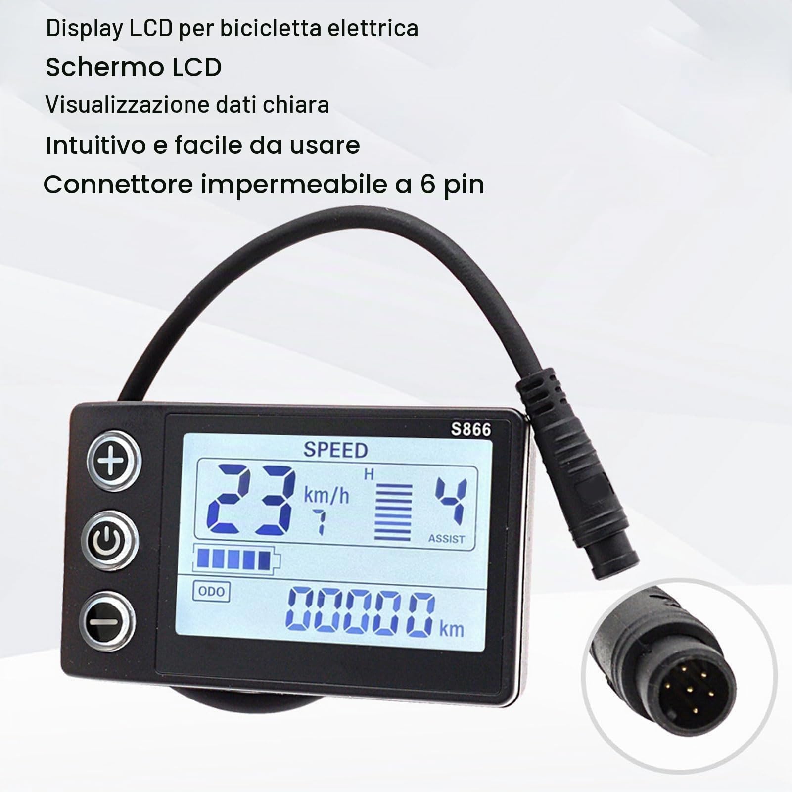 Display LCD per Bici Elettrica, Pannello di Controllo del Misuratore per Bici Elettrica S866 con Connettore Impermeabile a 6 Pin per Scooter