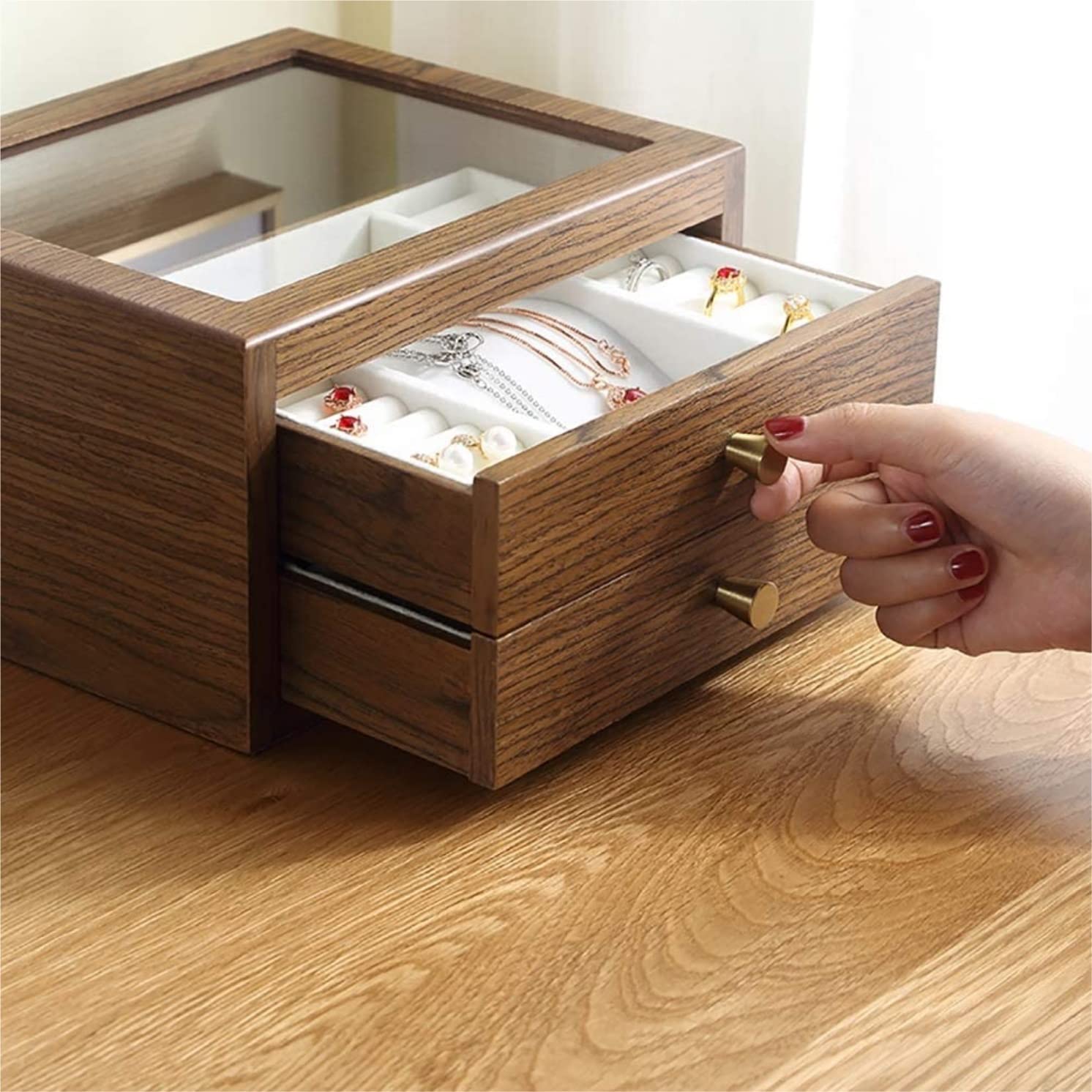 Coffret À Bijoux Boîte À Bijoux Vintage Organisateur Bois 2 Tiroirs Présentoirs À Bijoux Étui Bagues Collier Rangement Boîte À Bijoux Rangement