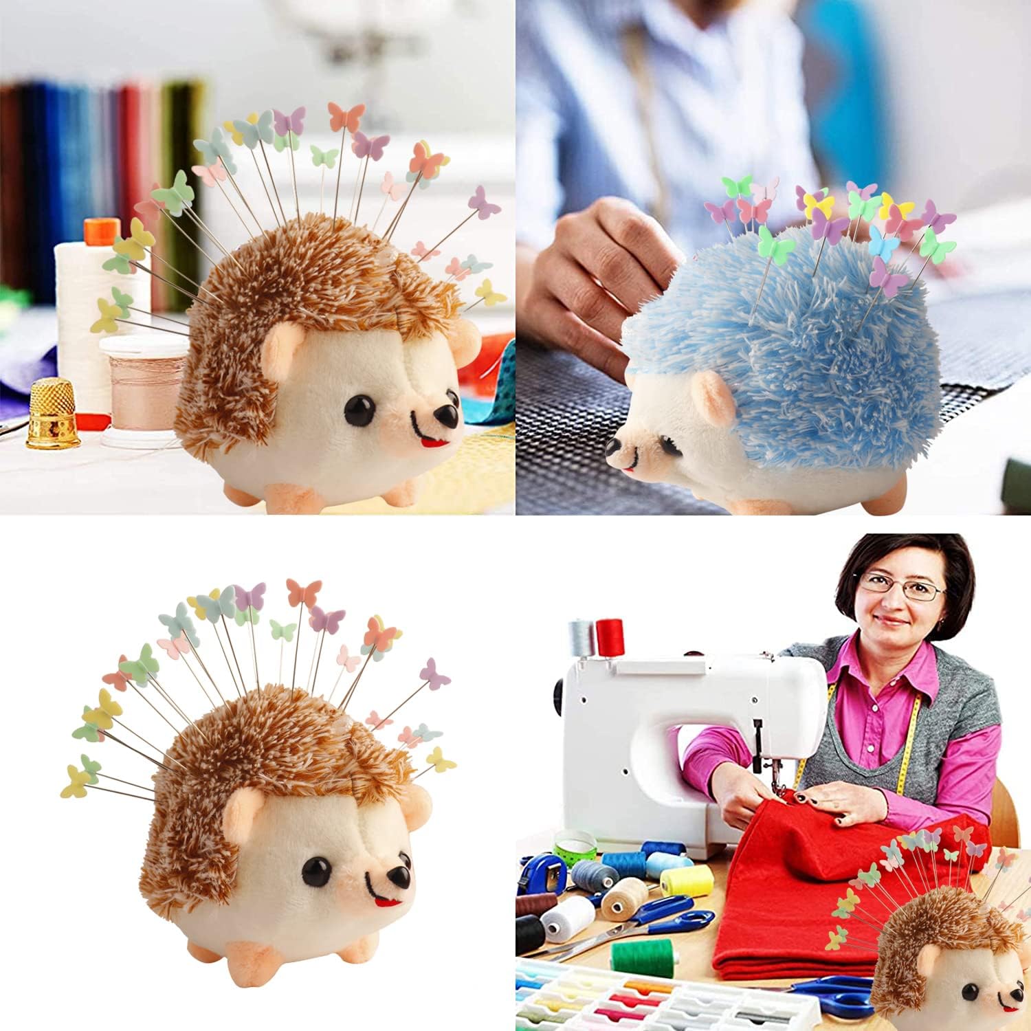 CICILIAYA Hedgehog Shape Pin Cushion, Cute Pincushions Sewing Kit Lovely Needle Cushions Pins Holder Sewing Accessories Supplies with 100Pcs Colored Butterfly Pins for Quilting DIY Crafts Patchwork image 4
