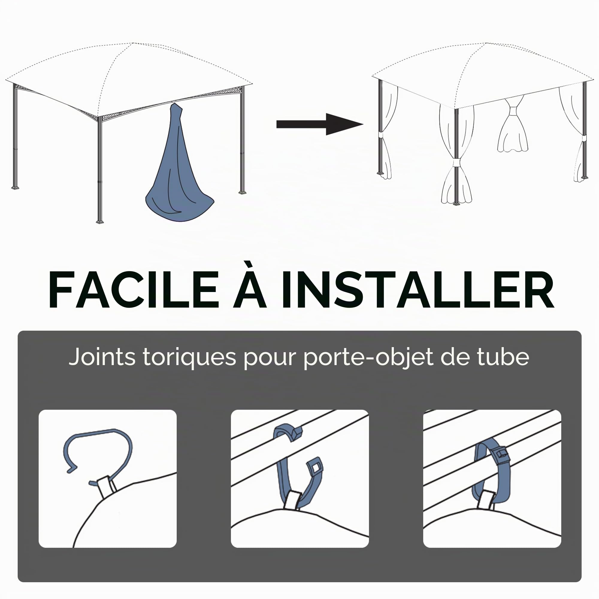 Outsunny 4 parois latérales pour Gazebo 3x3 m imperméables Gris Clair