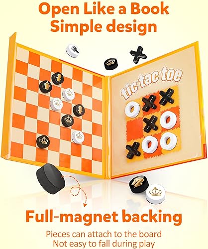 Miniatura 3 de Coogam Juego de mesa magnético de ajedrez de viaje, 3 en 1, juego de damas Tic-Tac-Toe, juguete de viaje para actividades en interiores y