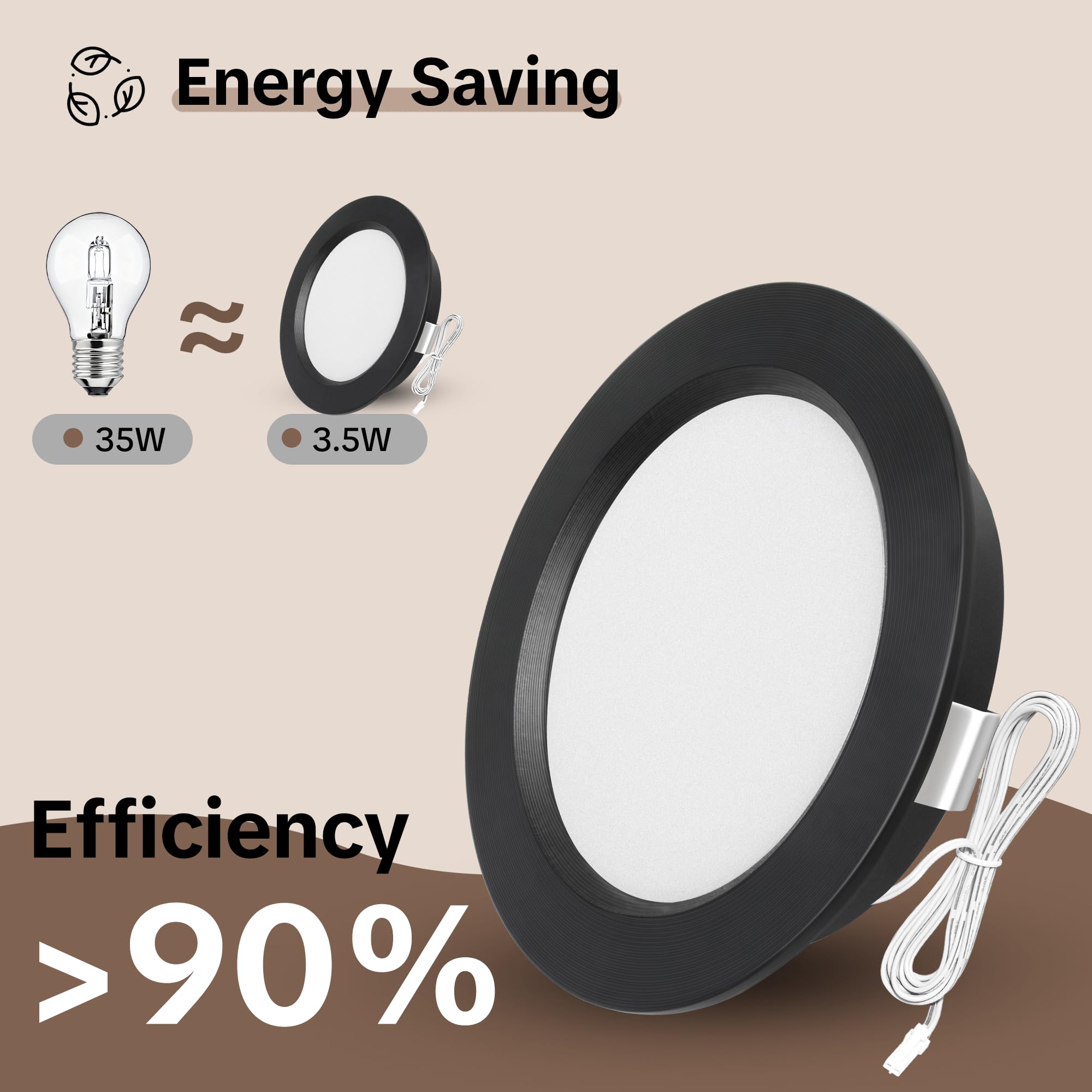 3 x Downlight LED Techo Empotrable 12V, 3000K 3.5W 330LM Aluminio Focos LED Interior Techo Regulable, Foco Empotrable Agujero 55-58mm, IP44 Ojos de Buey para Autocaravana Muebles, Negro