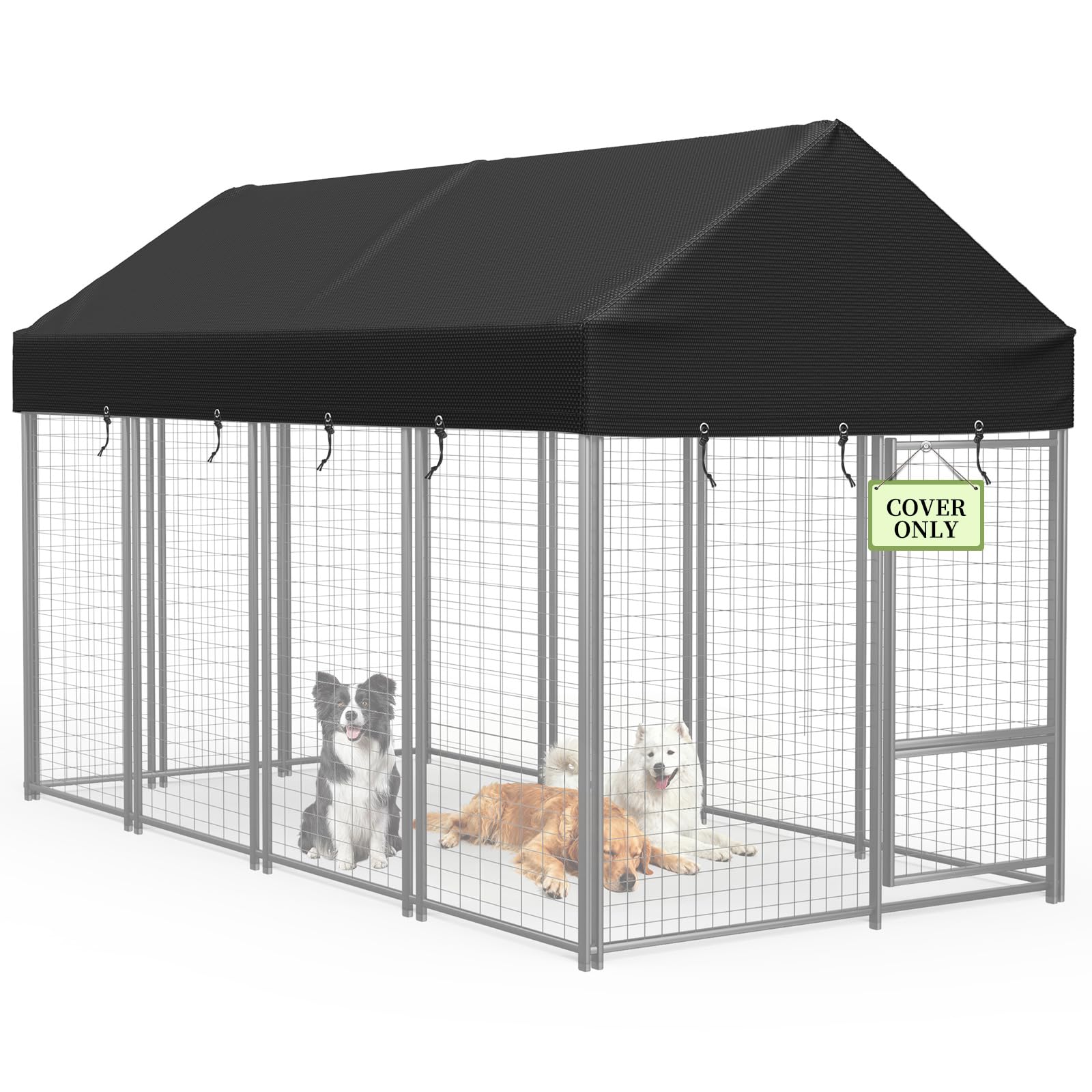 COSHNIBI Outdoor Dog Kennel Roof Cover,Heavy Duty Dog Kennel Replacement Cover,Waterproof UV Resistant Cover for 8' x 4' Dog Cage,Black(Cover Only)