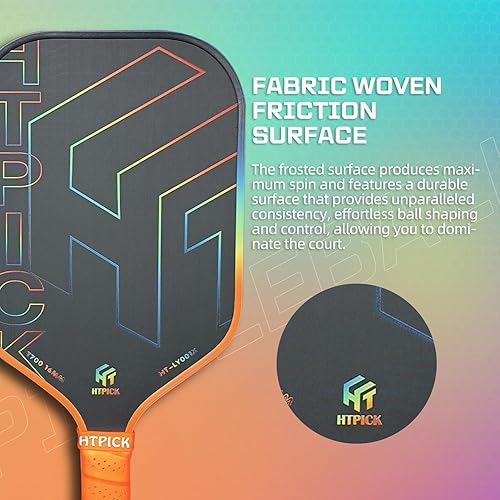 Miniatura 5 de Paletas de pickleball de fibra de carbono, grano alto y giro con núcleo de panal de polipropileno de 0.63 pulgadas de grosor y forma alargada