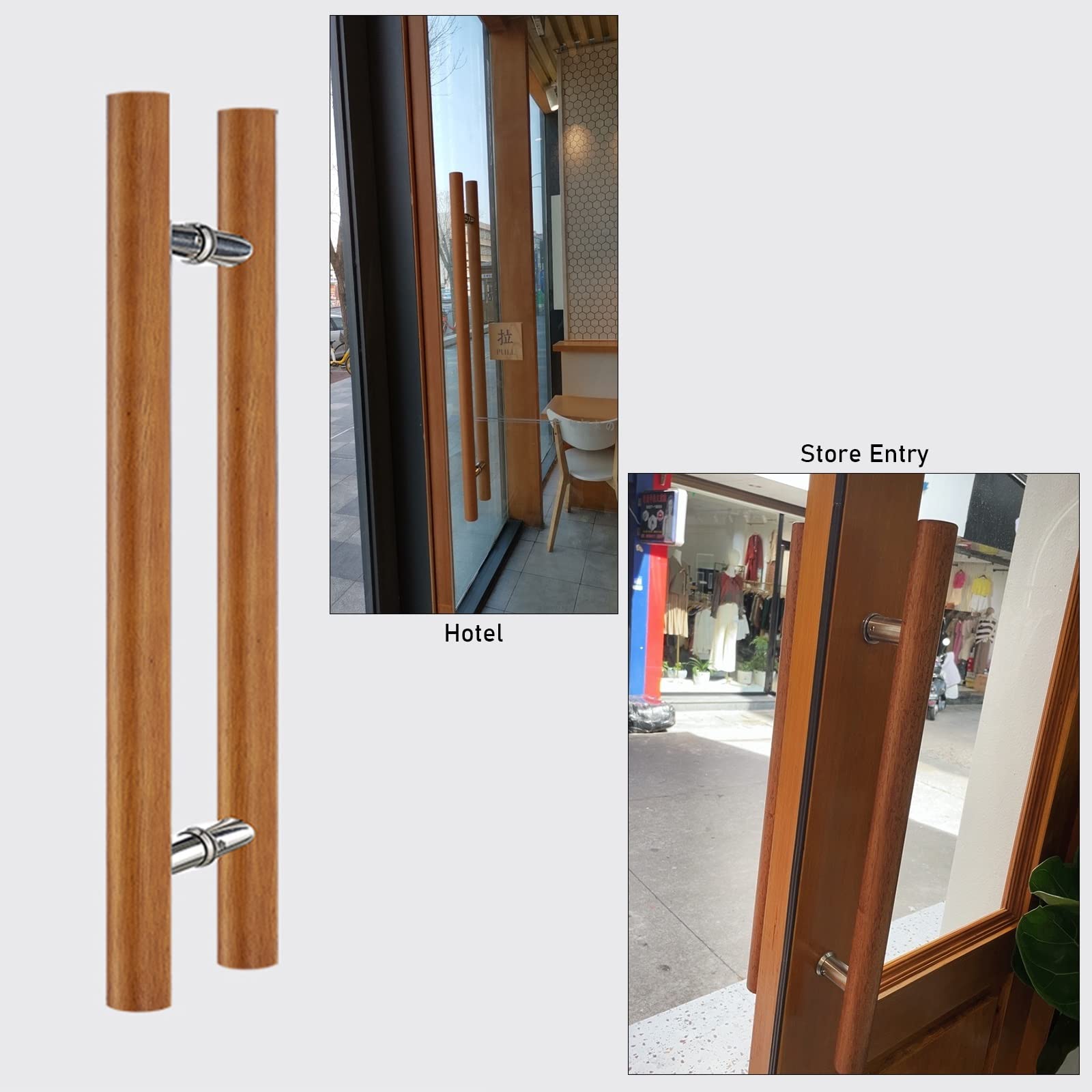 Manilla Redonda de Madera para Puertas correderas de Granero, Ideal para Puertas Interiores y Exteriores Pesadas. Manilla clásica para Puertas de Entrada, de Tiendas, oficinas y hogares (Neg