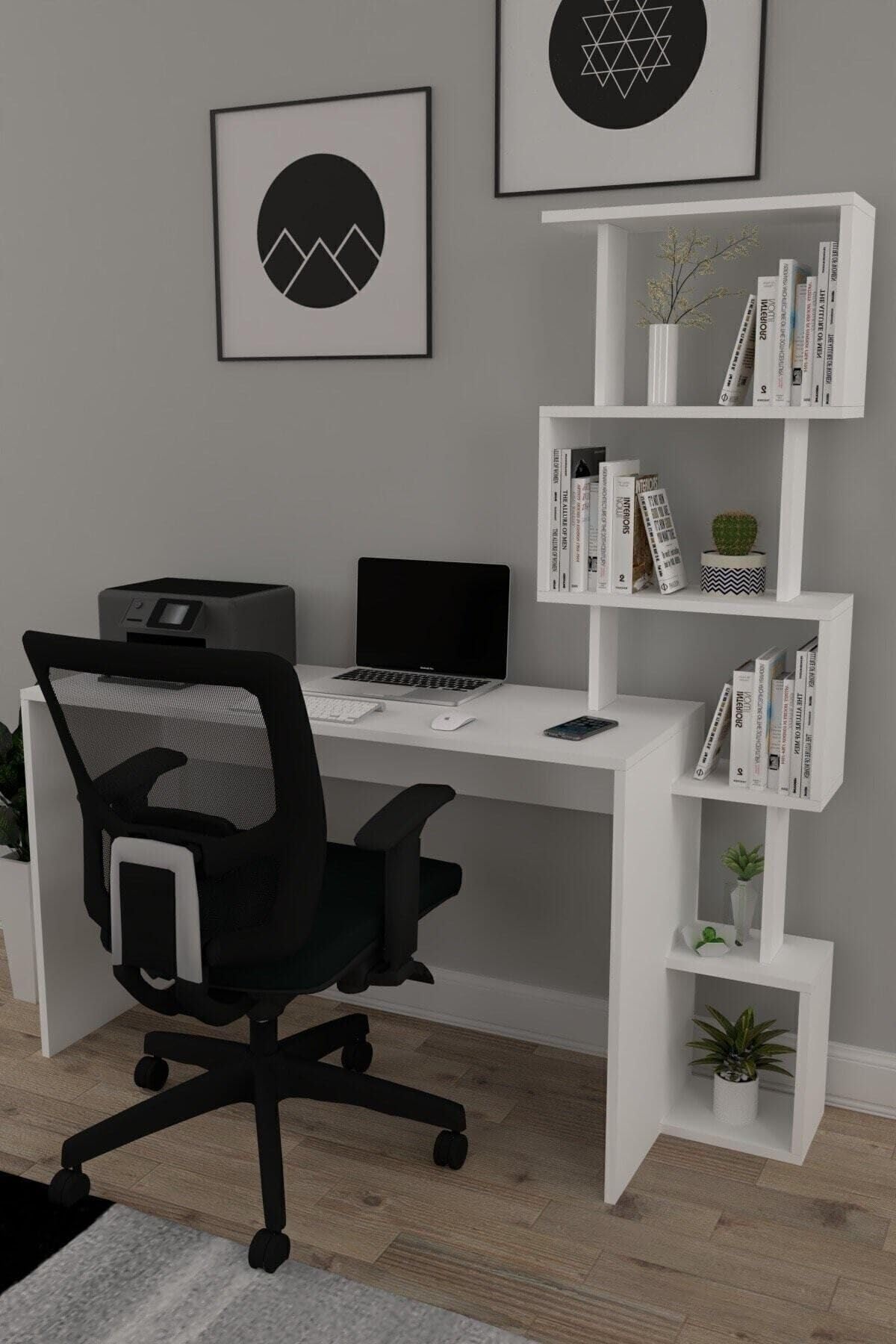 Moonlife Pratik Kitaplıklı Çalışma Masası Beyaz 120X50