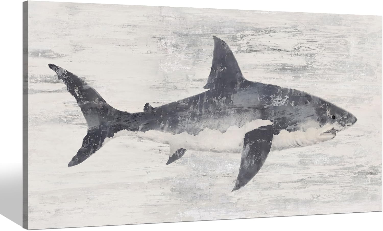 Sea Whisper Bathroom Shark Canvas Wall Art: Vintage Ocean Fish Prints Sealife Picture Nautical Painting Coastal Decor Artwork for Bedroom