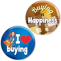 Vista 5 de Botones de pinback certificados para adictos a las compras (paquete de 10) – Regalos de calidad premium para niños, adolescentes y adultos – Regalos