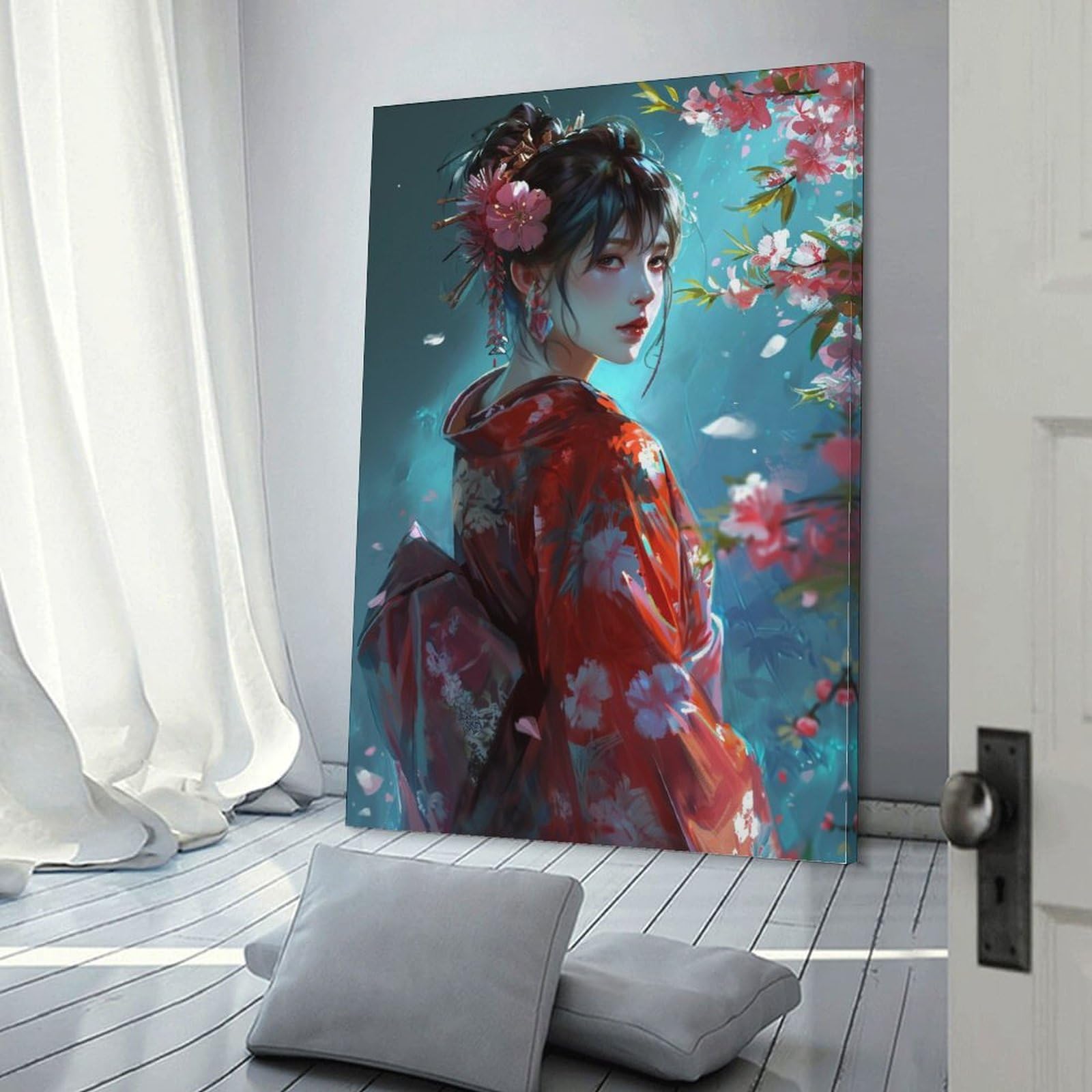 Amazon.co.jp: 絵画 花を咲かせる着物の女の子 アートパネル ポスター