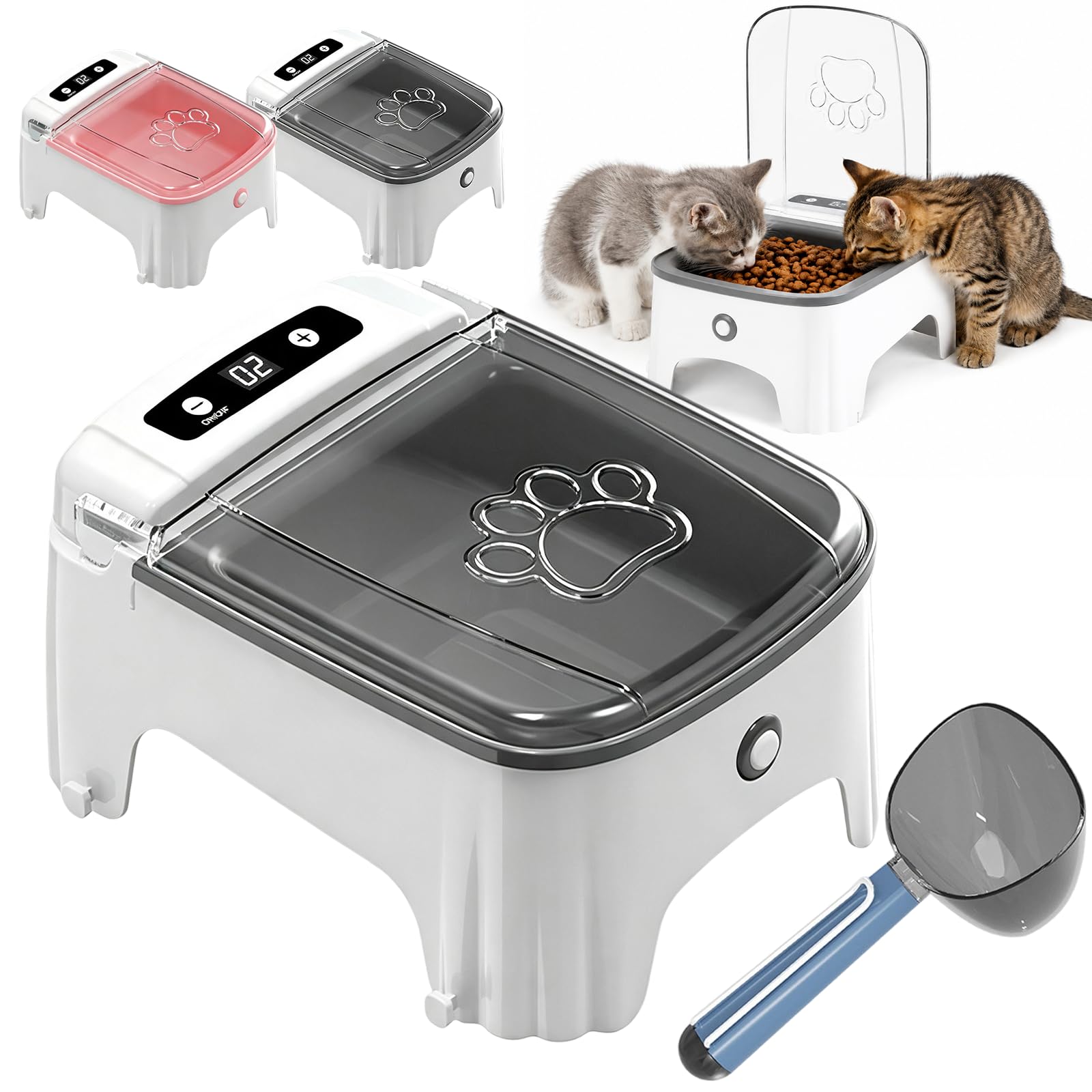 Automatic Cat Feeder Wet Food Electric Dry Food Bowl with Lids (Grey,Charge)