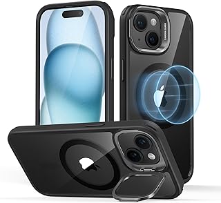 ESR for iPhone 15 Plus Case Cover, Compatible with MagSafe, Built-in Stash Stand Phone Case, Military-Grade Protective Case, Scratch-Resistant Back Cover, Classic Series, Clear Black