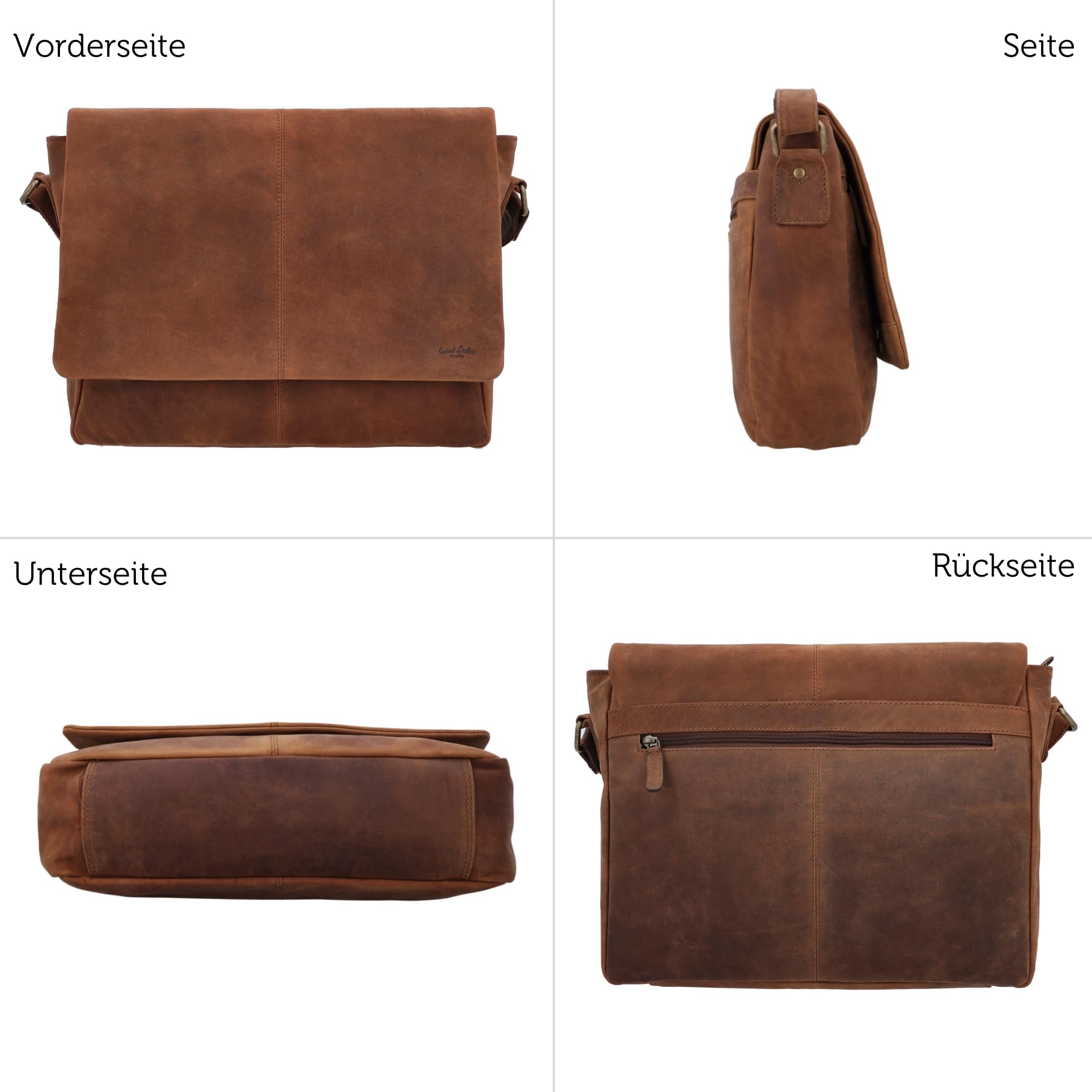 Gusti Leder Ledertasche Herren Reign - Handgefertigte Umhängetasche Herren Leder für Büro & Alltag - Rindsleder Laptoptasche