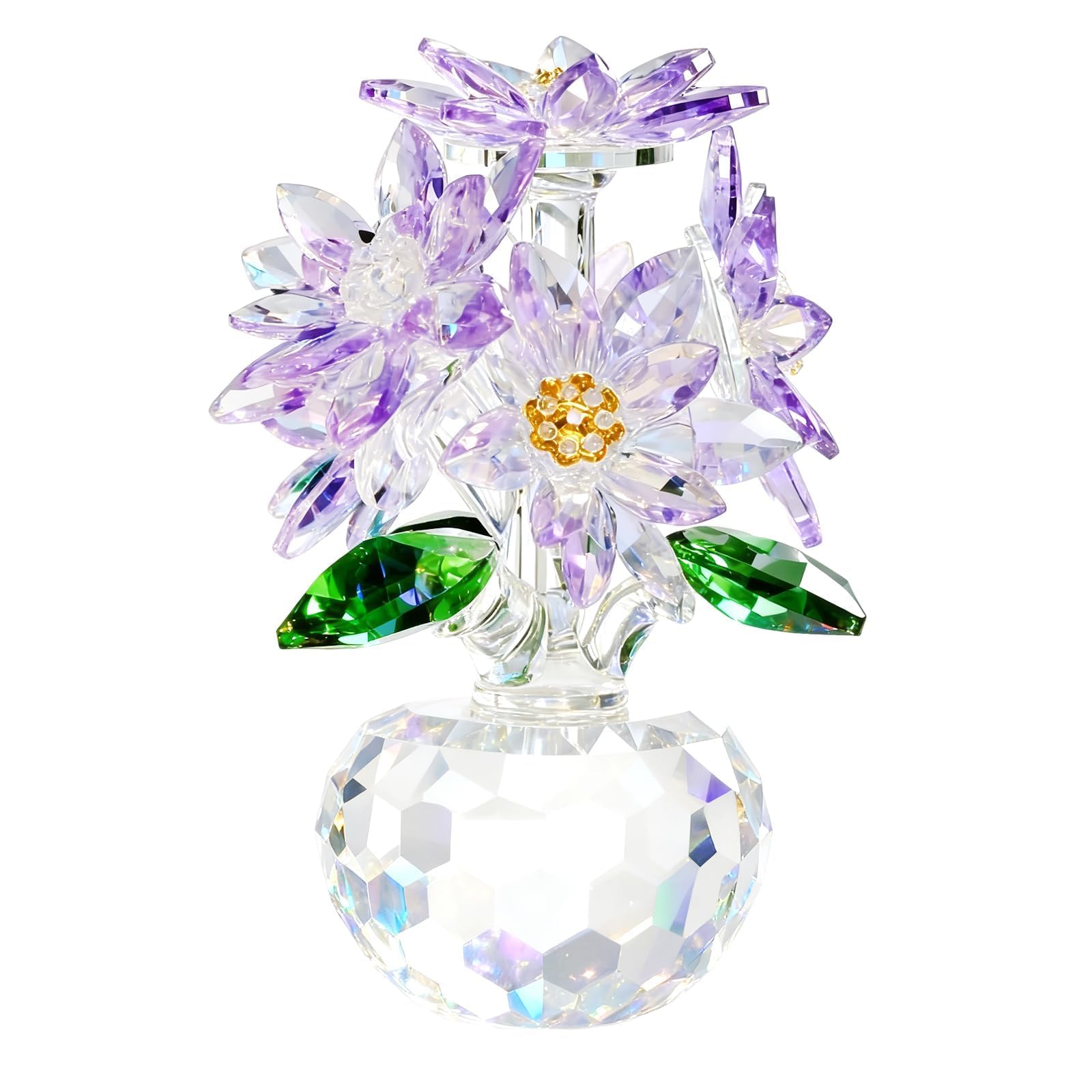 JUUDDENPARTS Crystal Purple Daisy Bouquet, Crystal Glass Flower with Multi-Facet Cutting, Glass Ornaments, Glass Flowers in Vase for Women, for Room Decor, Christmas, Mother's Day, Valentine's Day