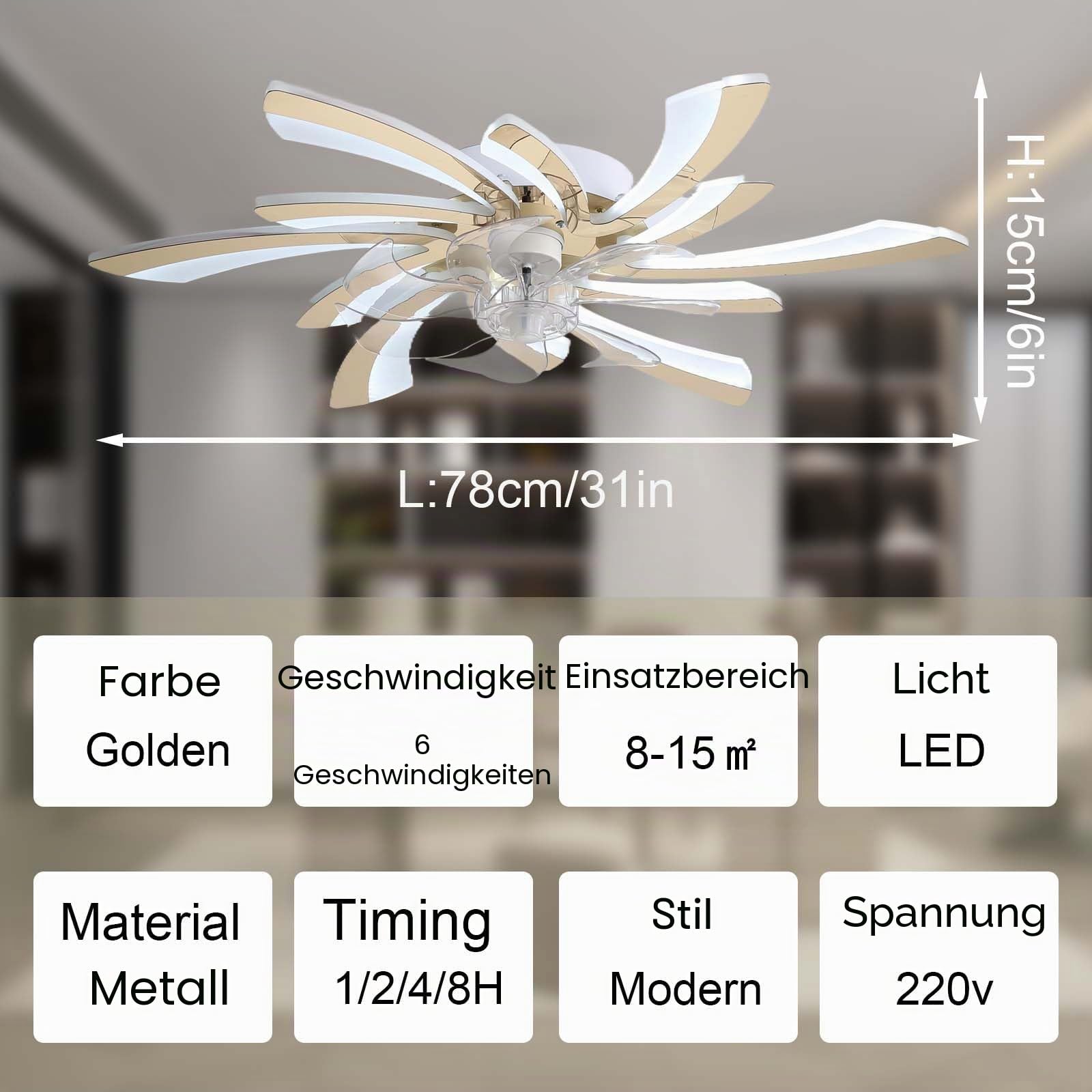 LED Deckenventilator Mit Beleuchtung Leise, Modern Dimmbar Ventilator Lampe Smart Reversibel Fernbedienung Schlafzimmer Deckenlampe Ventilator Für Wohnzimmer, Küchen-Weiß