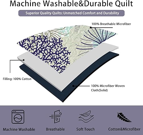 Miniatura 5 de Tritard Juego de edredón costero de 3 piezas tamaño King, edredones reversibles de microfibra con 2 fundas de almohada, ropa de cama suave y ligera,