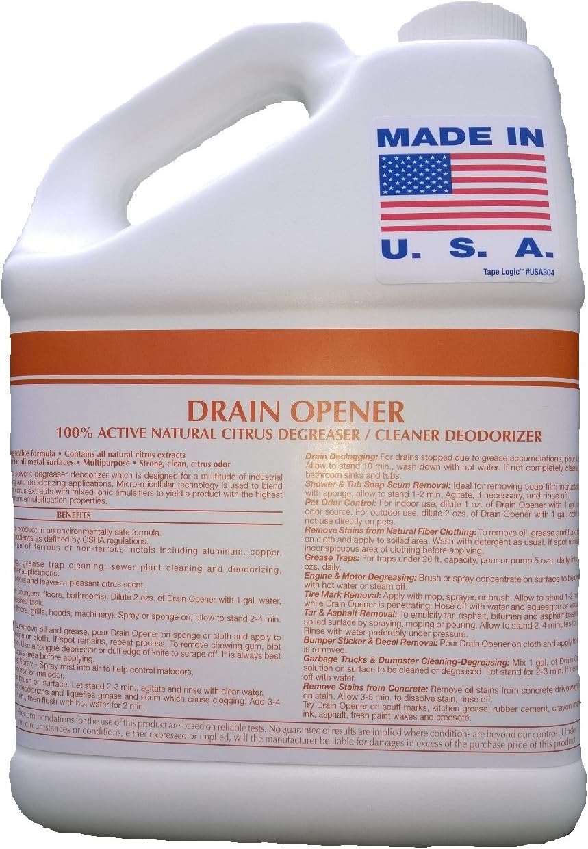 Two 1 Gallon Drain Opener 100% Active Natural Citrus Degreaser Cleaner Deodorizer 100% D-limonene Industrial Strength