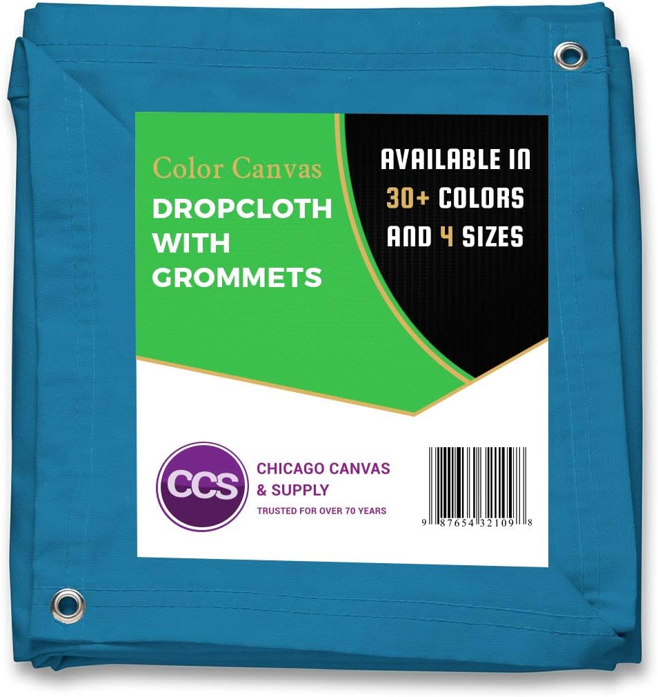 Get Special Price Heavy Purpose Canvas Drop Cloth with Grommets by CCS CHICAGO CANVAS & SUPPLY Cotton Canvas Tarp for Floor & Furniture Protection Washable Reusable Duck Dropcloth Curtains, Turquoise, 10 by 12 Feet