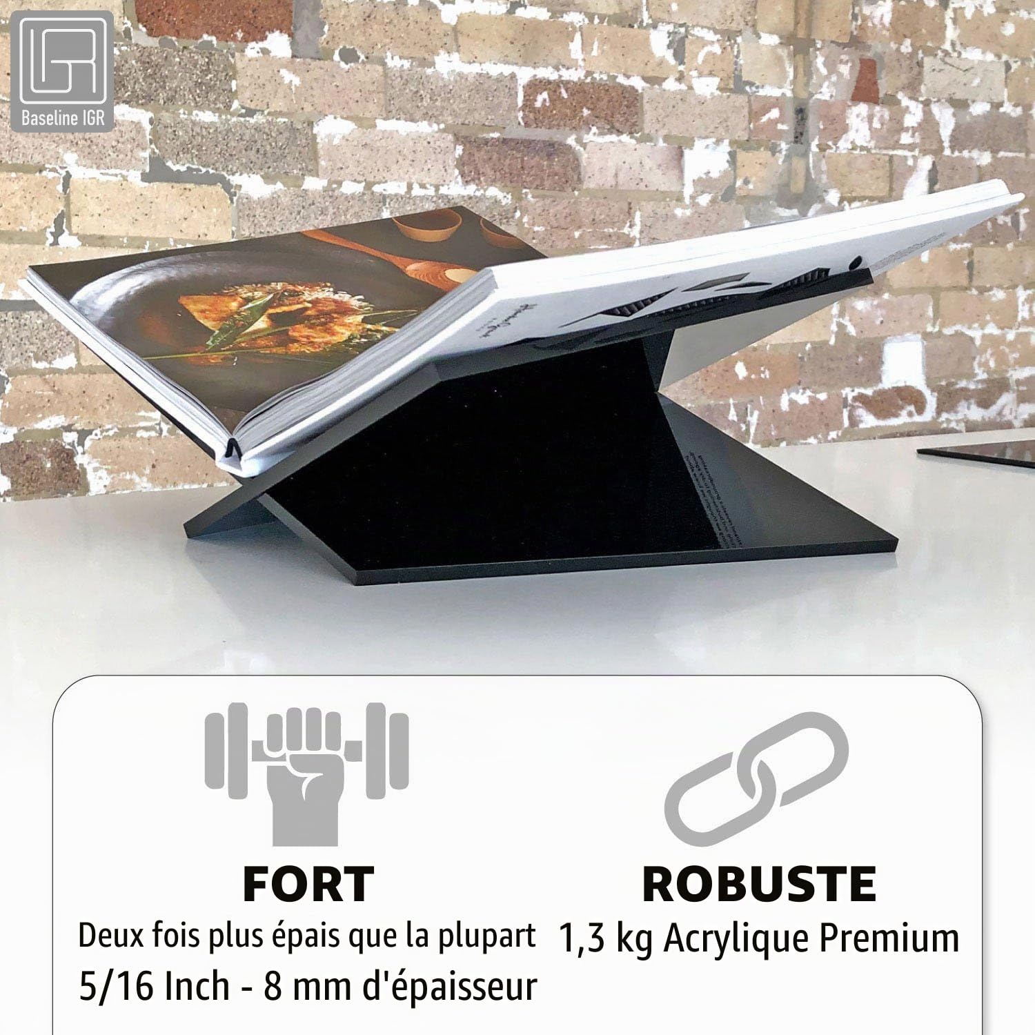 Large Black Acrylic Book Stand, 12.5" x 9.5" x 5.5”, Acrylic Book Holder, Open Bookstand for Display and Reading Cookbooks, Art Books, Bibles, Magazines - Home and Office