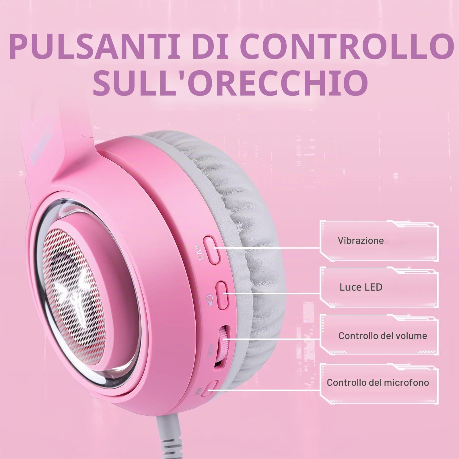 SOMIC G951pink - Cuffie da gioco per PC, PS4, PS5, laptop, cuffie da gioco con microfono con cancellazione del rumore, luce LED, suono surround virtuale 7.1 per ragazze, donne