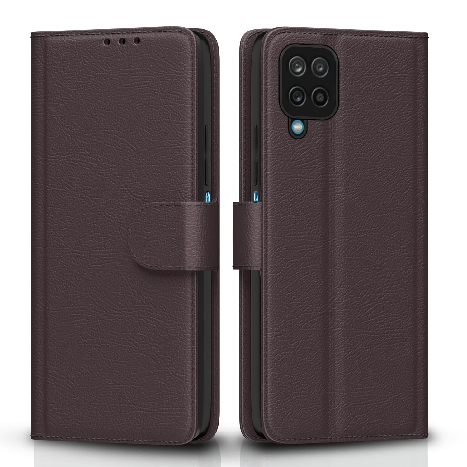 Pikkme Flip Cover Leather Finish | Inside TPU with Card Pockets | Wallet Stand and Shock Proof | Complete Protection Flip Case for Samsung Galaxy M12 / F12 / A12(Coffee)